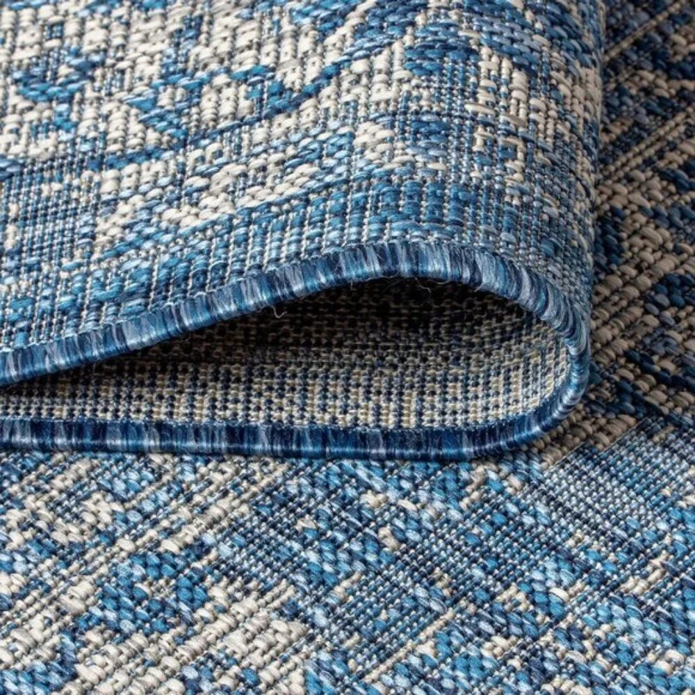 New 8x10 Boho Navy Gray Rug Indoor Outdoor Non-Slip Area Carpet for Home & Patio
